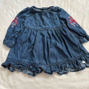 GAP Kids Casual Denim Dress with Floral Embroidery
